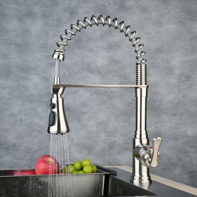 Brushed Nickel New Kitchen Faucet Deck Mounted With Pull Out Spay