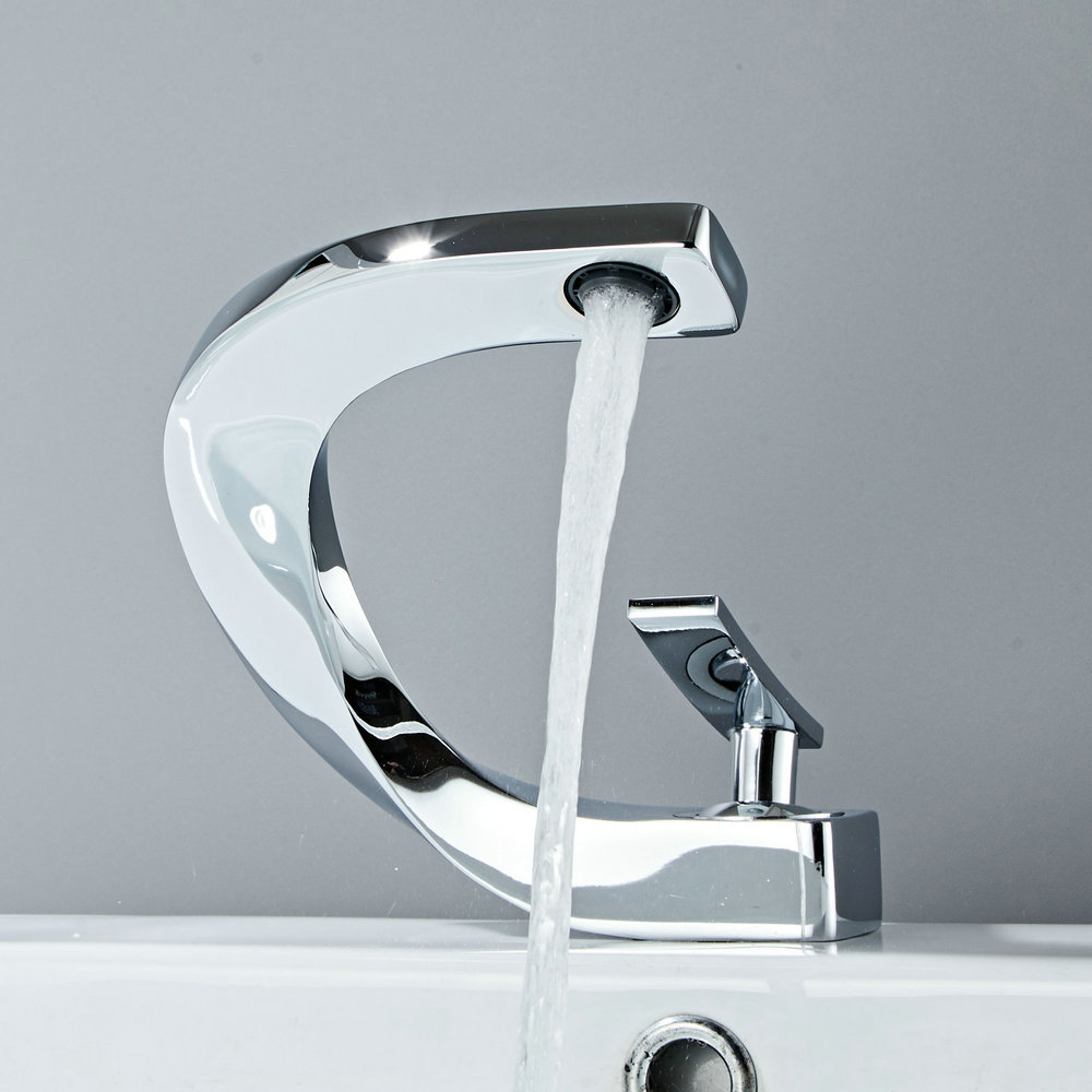 Beelee Waterfall Wide Mouth Copper Single Lever Curving Cold Hot Water Bathroom Faucet