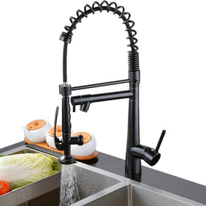 Oil Rubbed Bronze Professional Kitchen Sink Tap, High Arc 360 Swivel Pull Down Spring Spout Mixer Tap Sink Faucet