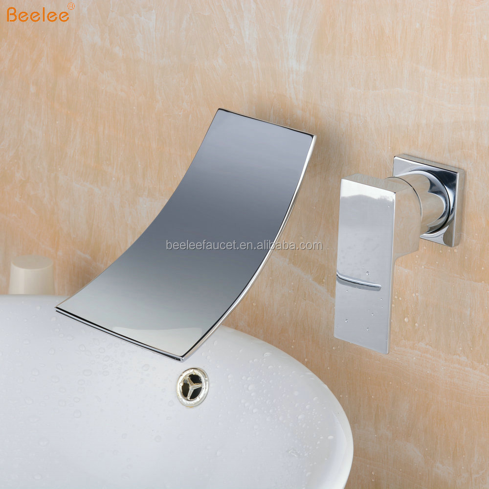 Beelee Wall Mount Contemporary Brass Widespread Waterfall Basin Faucet