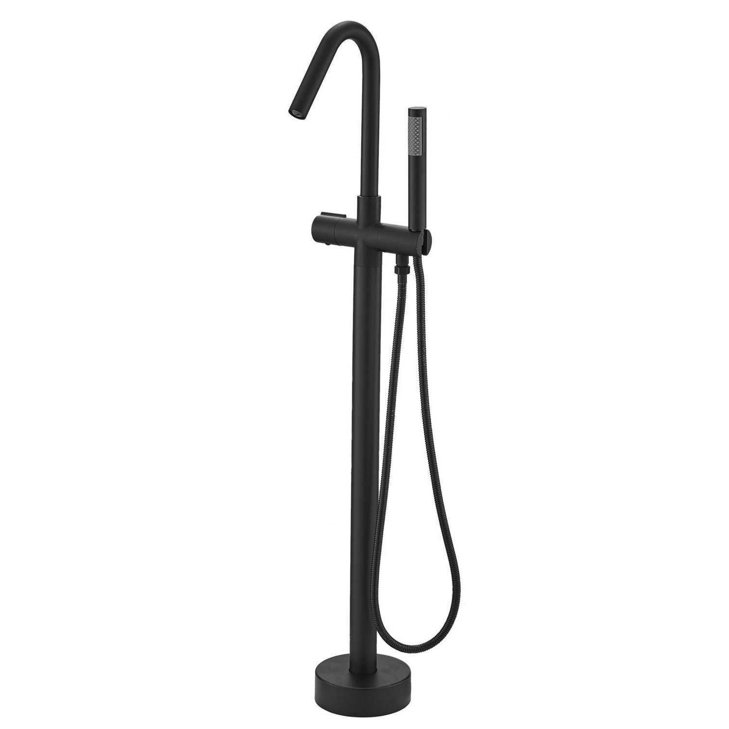 Beelee BL19004B Floor Mount Single Handle Brass Matt Black Tub Filler Freestanding Bathtub Faucet with Hand Shower