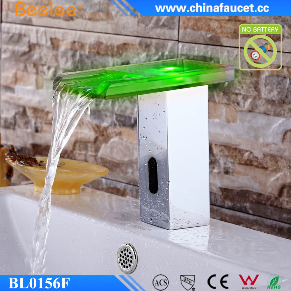 Beelee Water Powered LED Basin Faucet Automatic Waterfall Sensor Faucet