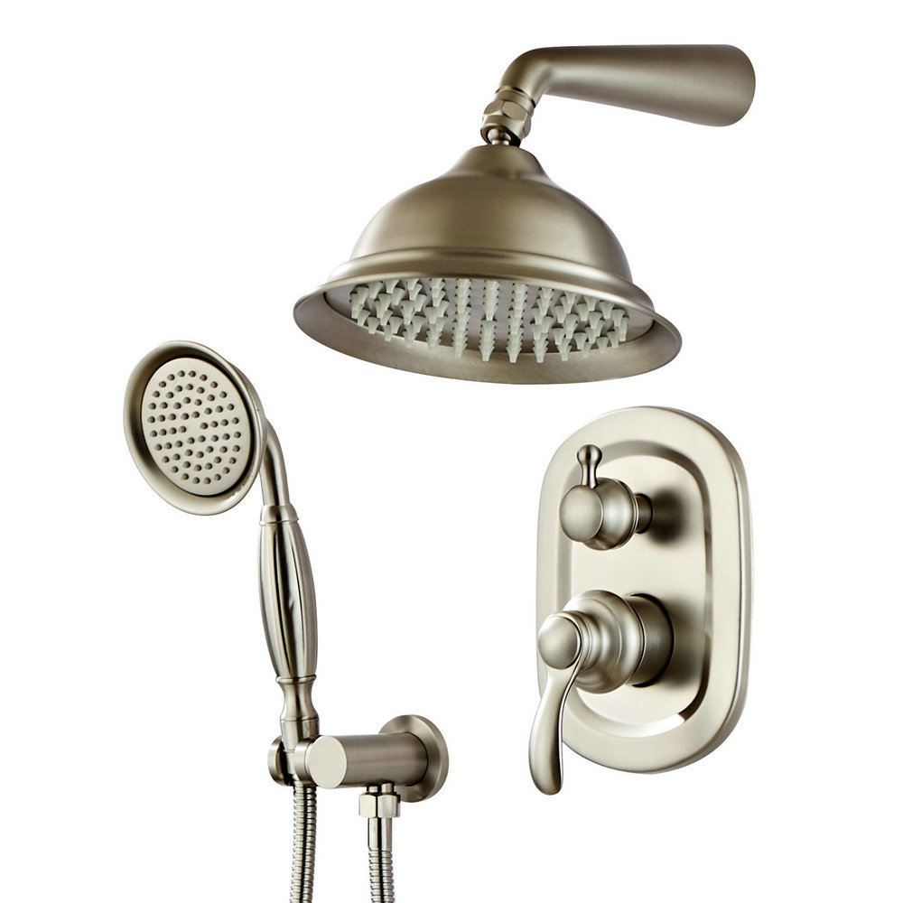 Beelee Rain Shower System Brushed Nickel Rainfall Shower Kit Tub Shower Faucet Set with Rough-In Diverter Valve