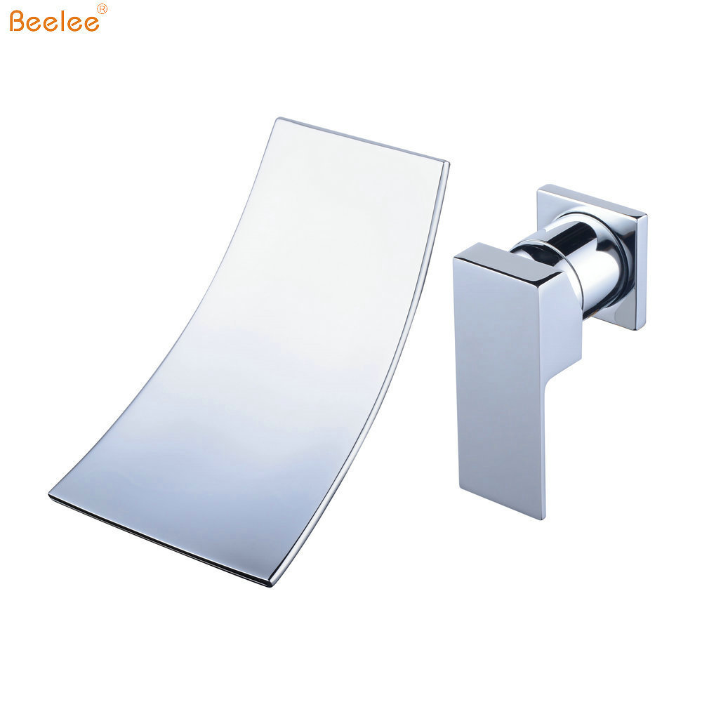 Beelee Wall Mount Contemporary Brass Widespread Waterfall Basin Faucet