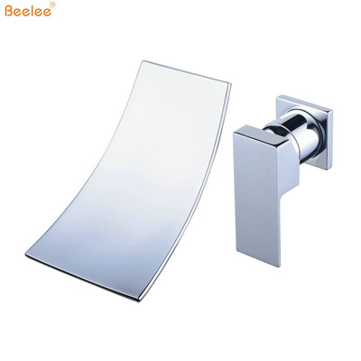 Beelee Wall Mount Contemporary Brass Widespread Waterfall Basin Faucet