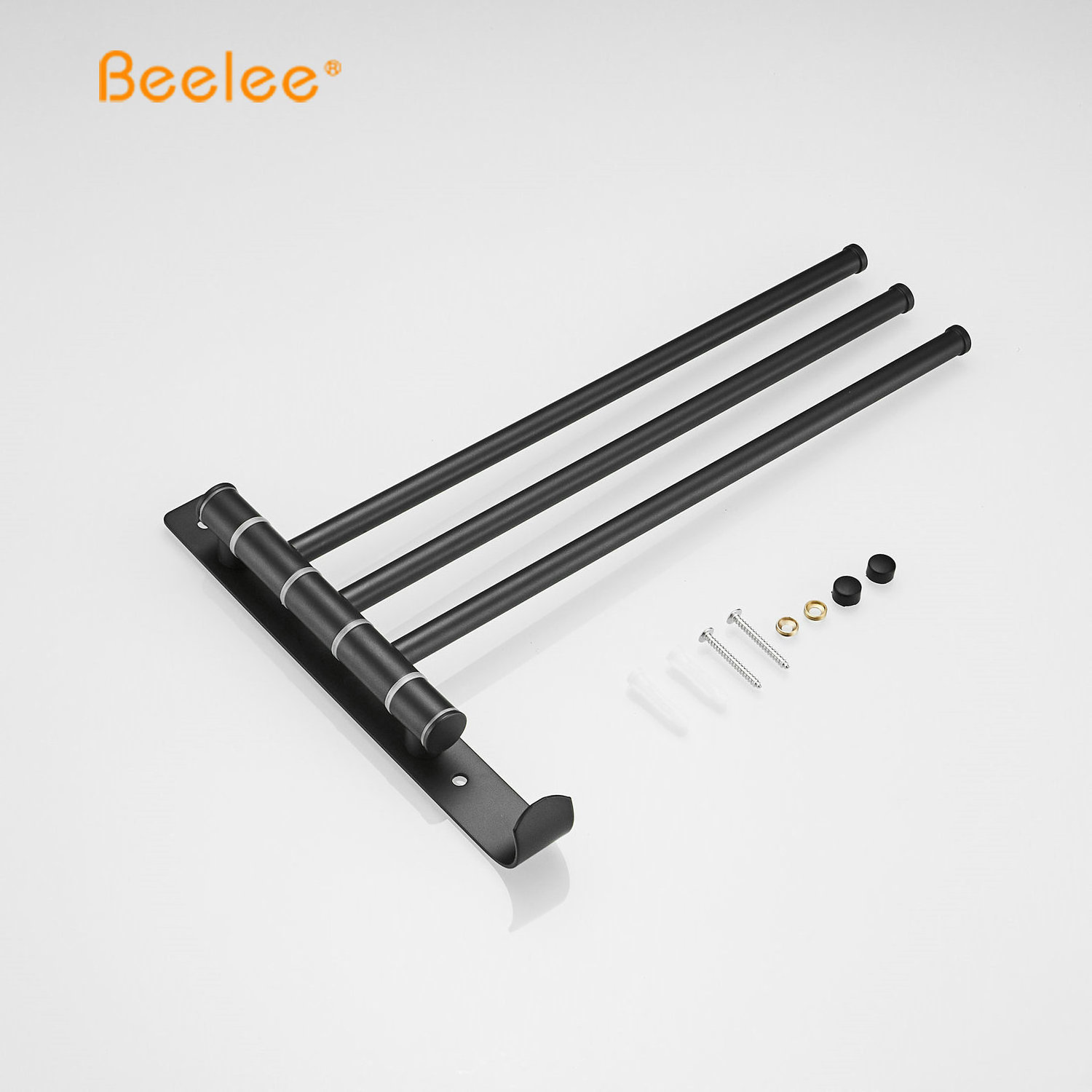 Stainless Steel Wall Towel Rack Black Swivel Towel Rail With 3 Bars