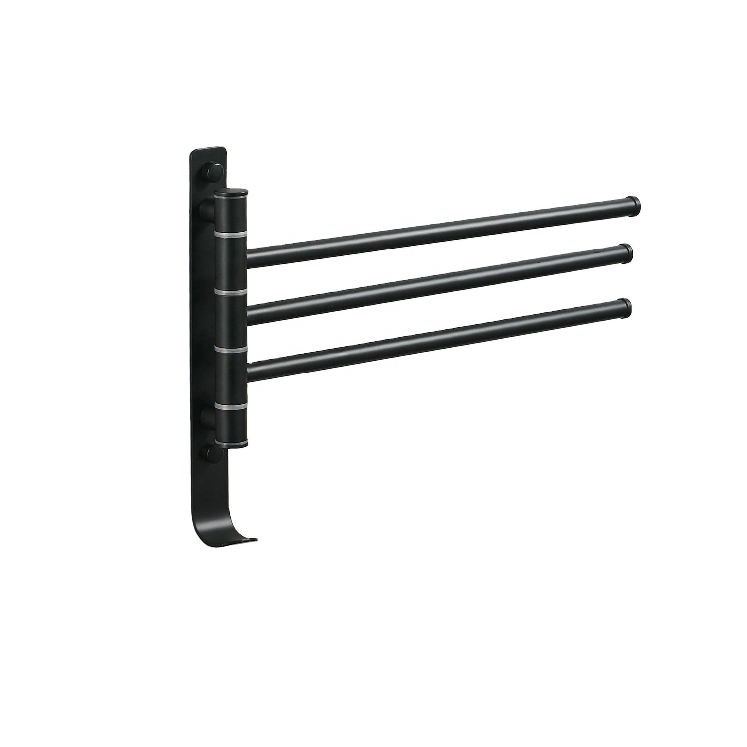 Stainless Steel Wall Towel Rack Black Swivel Towel Rail With 3 Bars