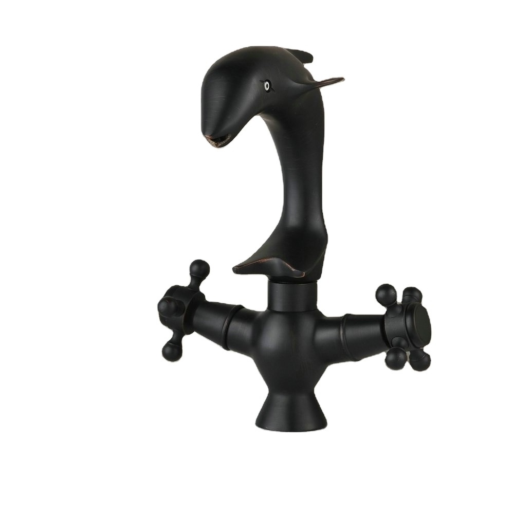 Beelee Oil Rubbed Bronze Basin Mixer Brass Animal Dolphin Faucet for Bathroom