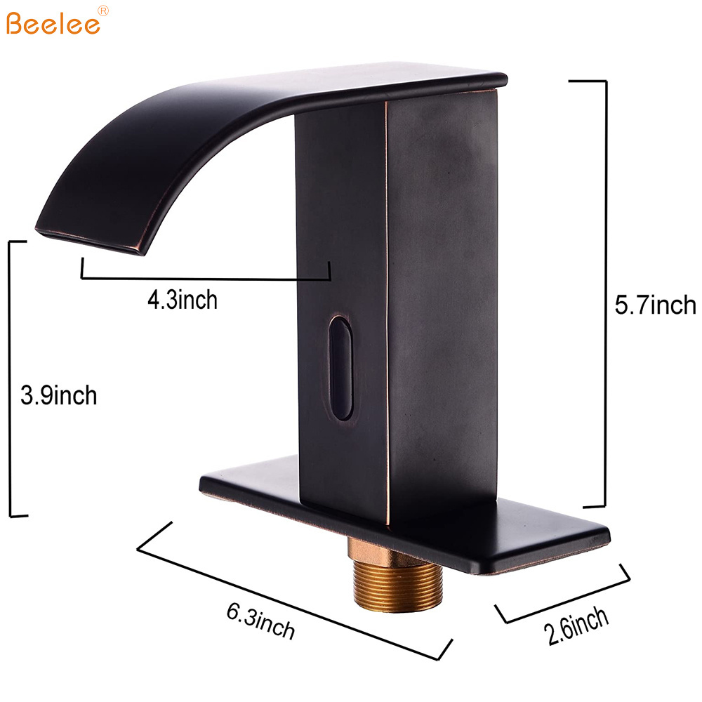 Beelee Oil Rubbed Bronze Auto Electronic Touchless Sensor Waterfall Bathroom Sink Vessel Faucet With Hole Cover Deck Plate