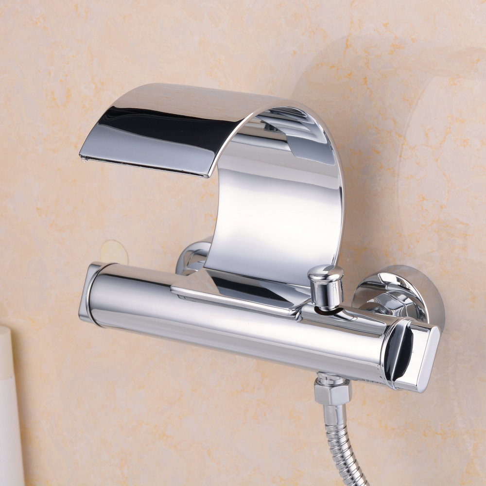 Beelee BL3025W Stylish Wall Mounted Bathtub Mixer Tap C Shape Waterfall Bath Shower Faucet