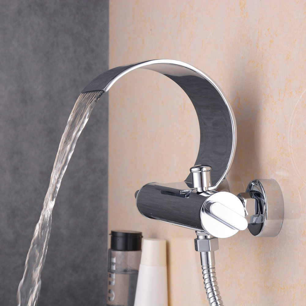 Beelee BL3025W Stylish Wall Mounted Bathtub Mixer Tap C Shape Waterfall Bath Shower Faucet