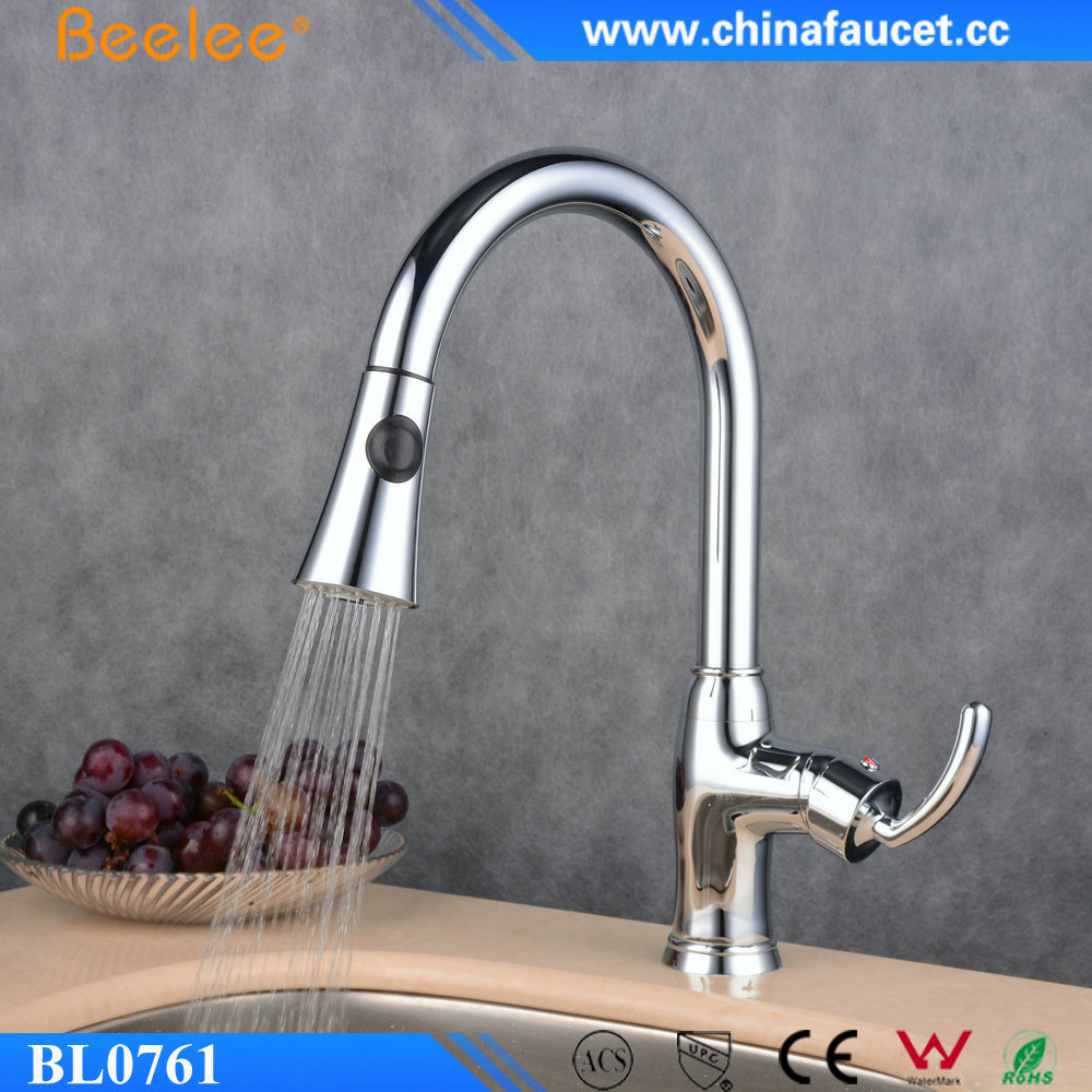 Beelee BL0761 Solid Brass Single Handle Swivel Spout Kitchen Mixer Pull-down Kitchen Faucet