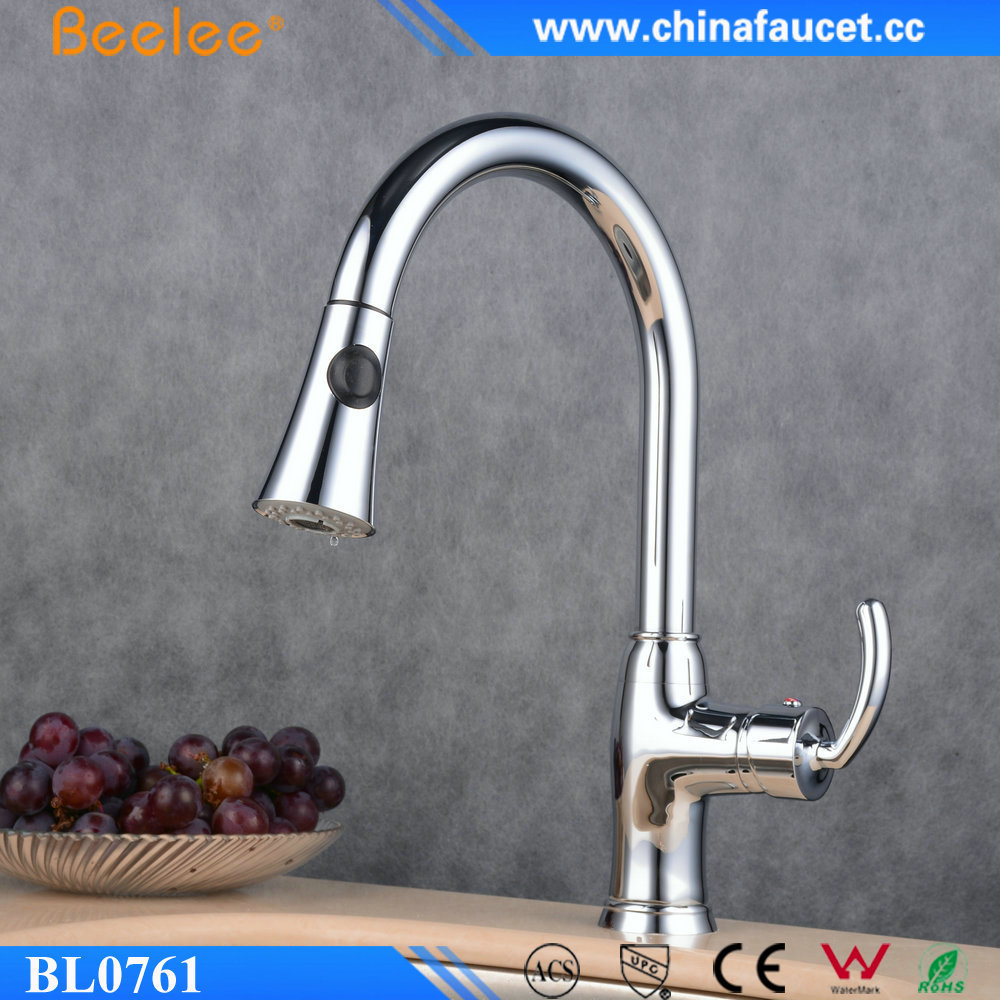 Beelee BL0761 Solid Brass Single Handle Swivel Spout Kitchen Mixer Pull-down Kitchen Faucet