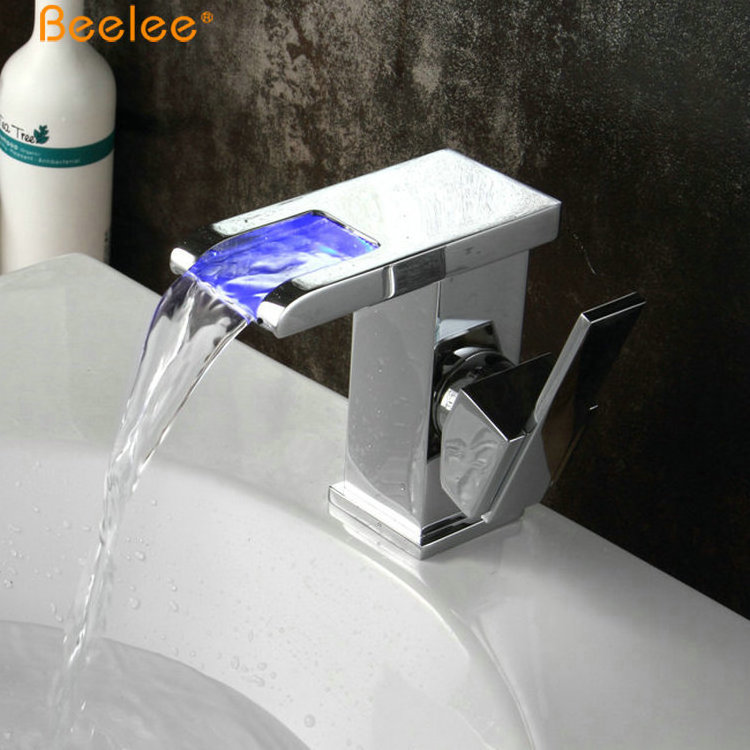 Beelee BL0501F Modern Hydro power LED Basin Mixer Tap Brass Single Handle LED Waterfall Bathroom Faucet