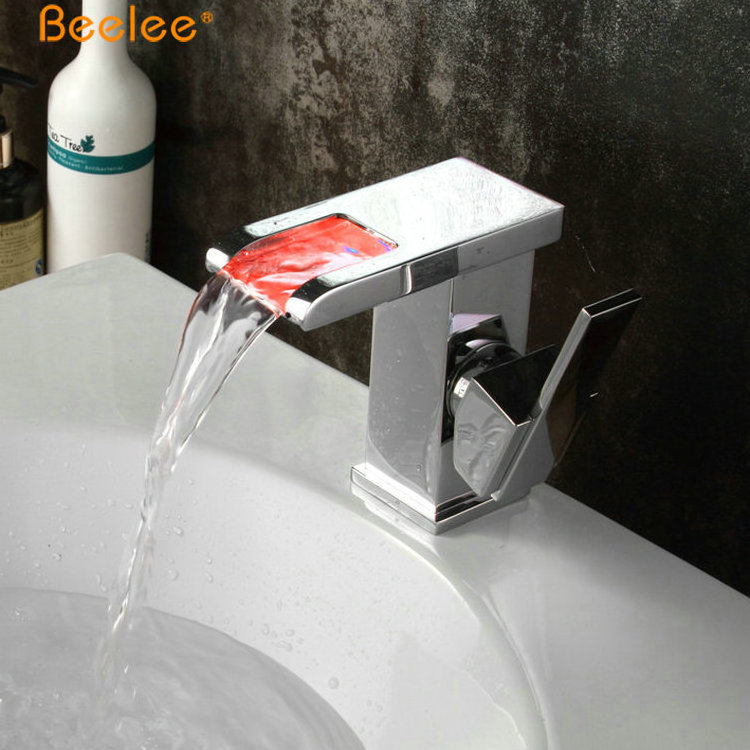 Beelee BL0501F Modern Hydro power LED Basin Mixer Tap Brass Single Handle LED Waterfall Bathroom Faucet