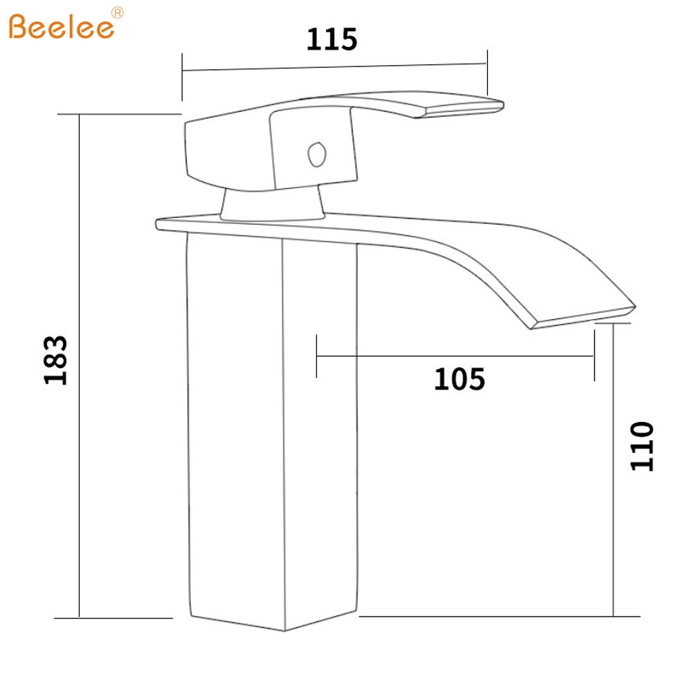 Beelee BL0517B Waterfall Basin Mixer Tap Single Handle Black Bathroom Faucet