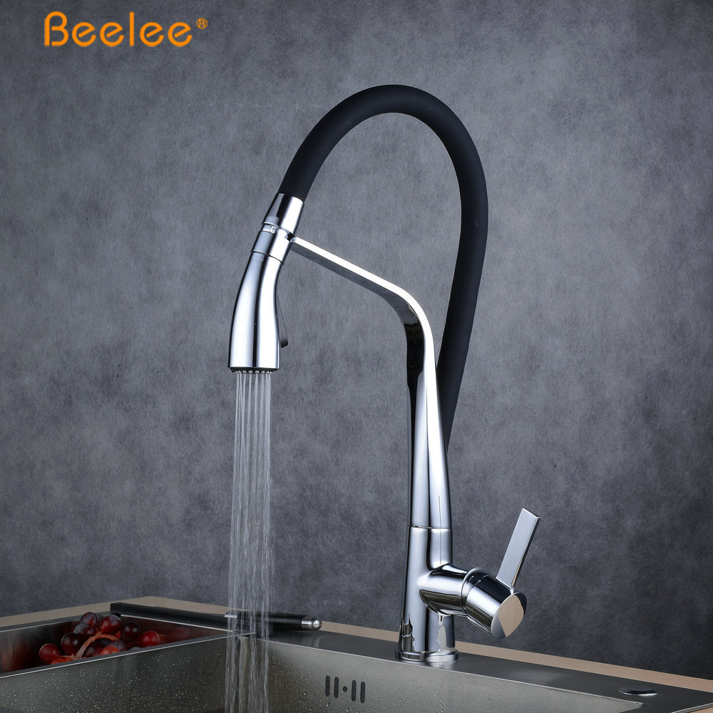 Beelee Black Silicon Brass Faucet Kitchen Faucet With Rotating Spray Head