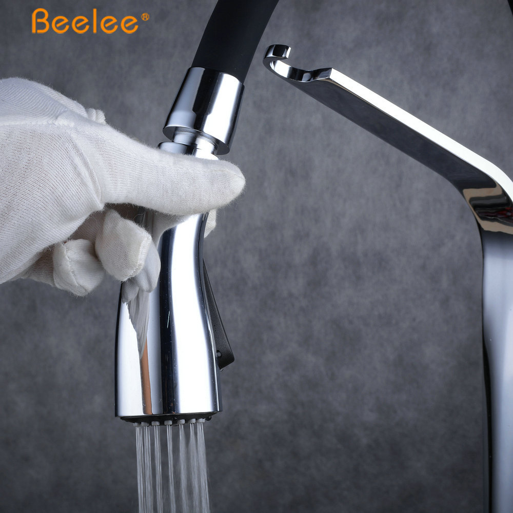 Beelee Black Silicon Brass Faucet Kitchen Faucet With Rotating Spray Head