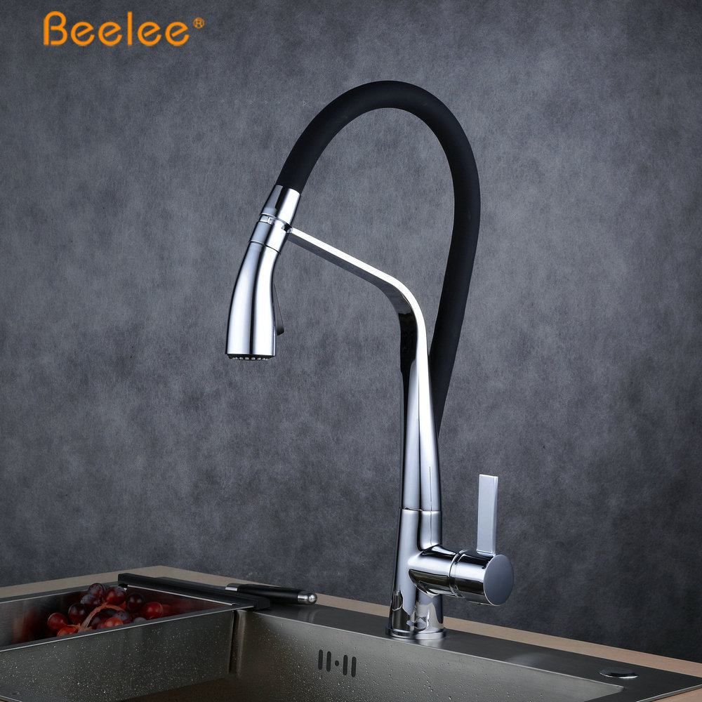 Beelee Black Silicon Brass Faucet Kitchen Faucet With Rotating Spray Head