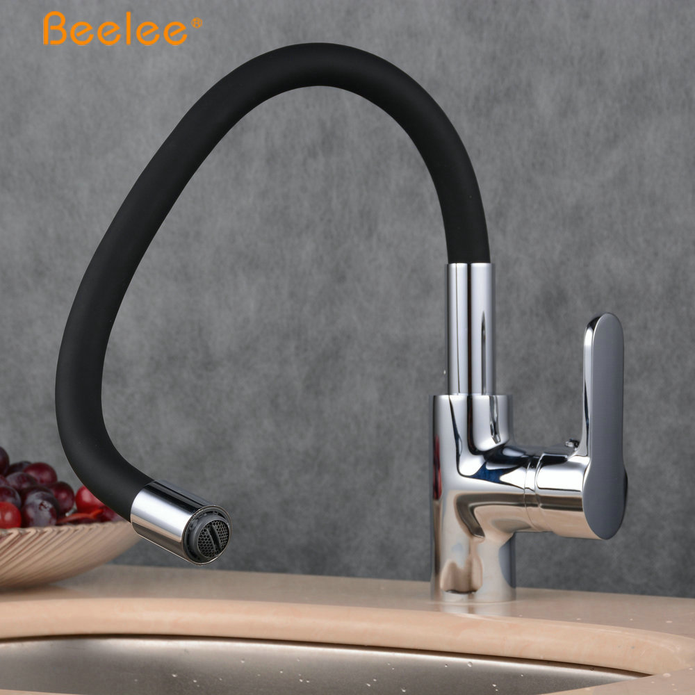 Beelee 360 Degree Swivel Kitchen Sink Faucet With Black Flexible Tube