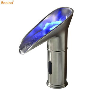 Beelee BL0164NF LED Automatic Touchless Sensor Waterfall Basin Mixer Tap Bathroom Sink Vessel Hot and Cold Faucet