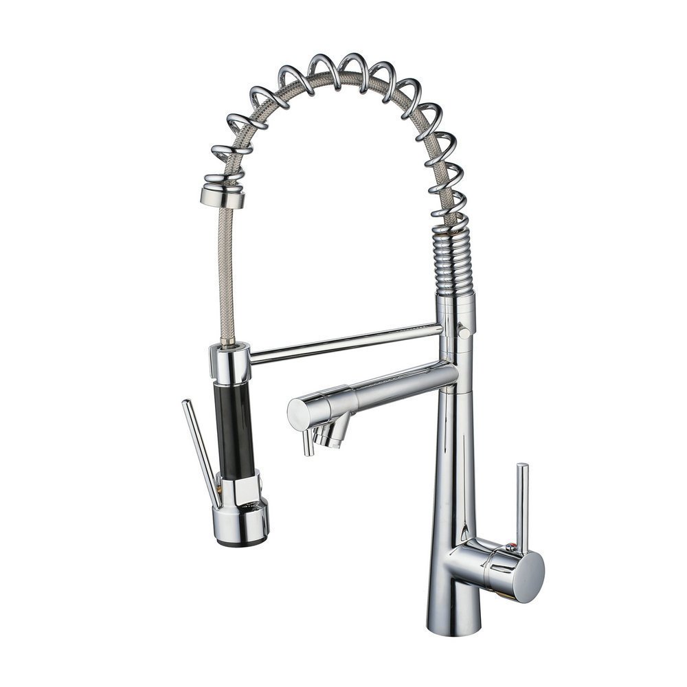 Beelee BL7091 Contemporary Brass Chrome Pre-rinse Pullout Spray Kitchen Faucet