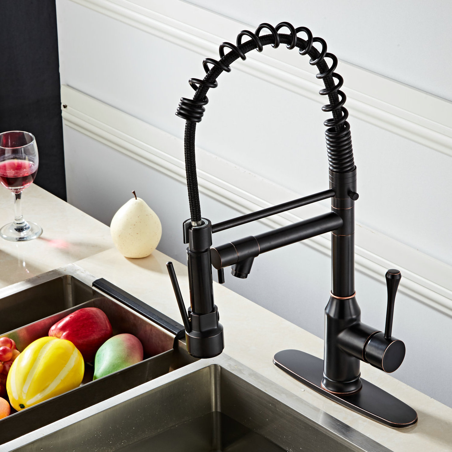 Beelee BL7090BP Commercial Kitchen Faucet Single Handle Pull Down Sprayer Spring Kitchen Sink Faucet with Deck Plate