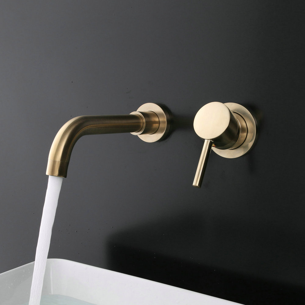 Beelee BL6004BG Brushed Golden Basin Faucet Concealed In Wall Mounted Faucet Tap