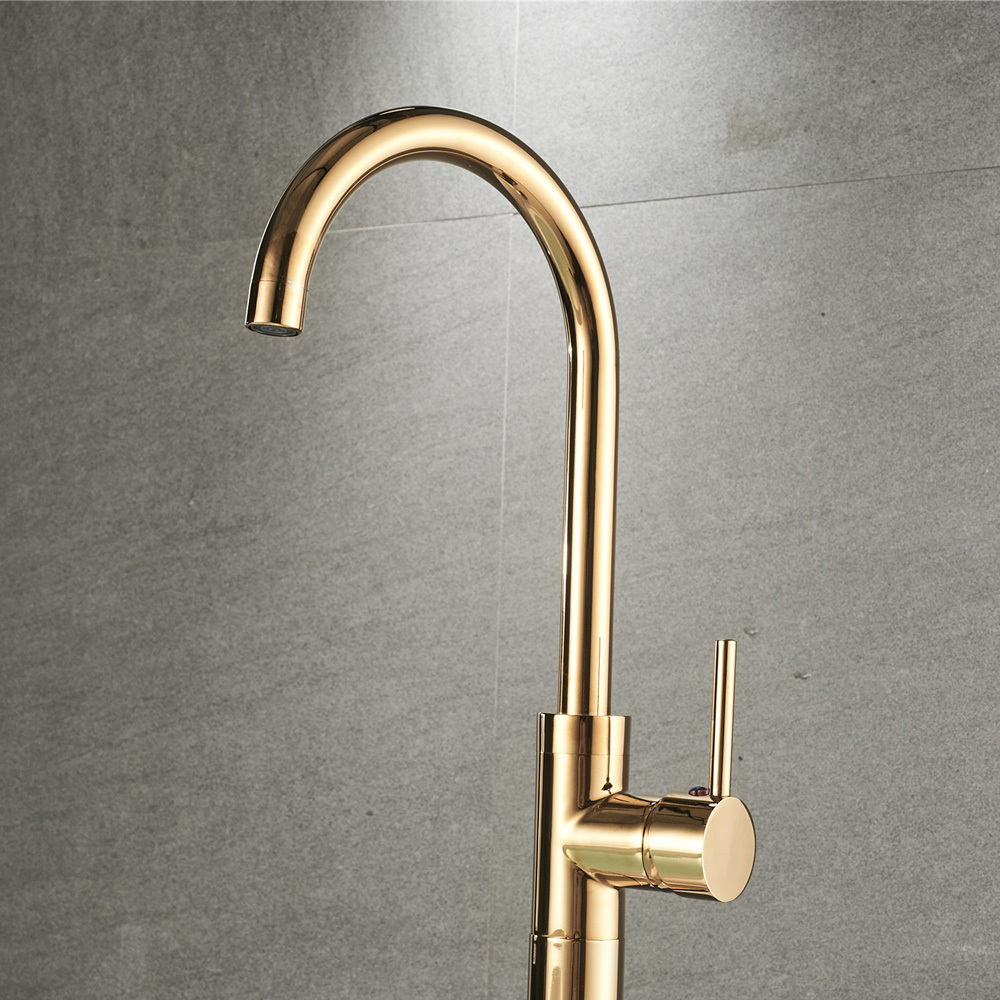 Beelee BL19000G Gold Color Brass Body Floor Standing Bathtub Tap Floor Mounted Free Standing Bath Faucet