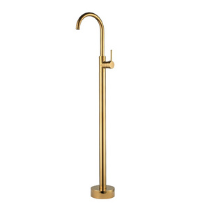 Beelee BL19000G Gold Color Brass Body Floor Standing Bathtub Tap Floor Mounted Free Standing Bath Faucet