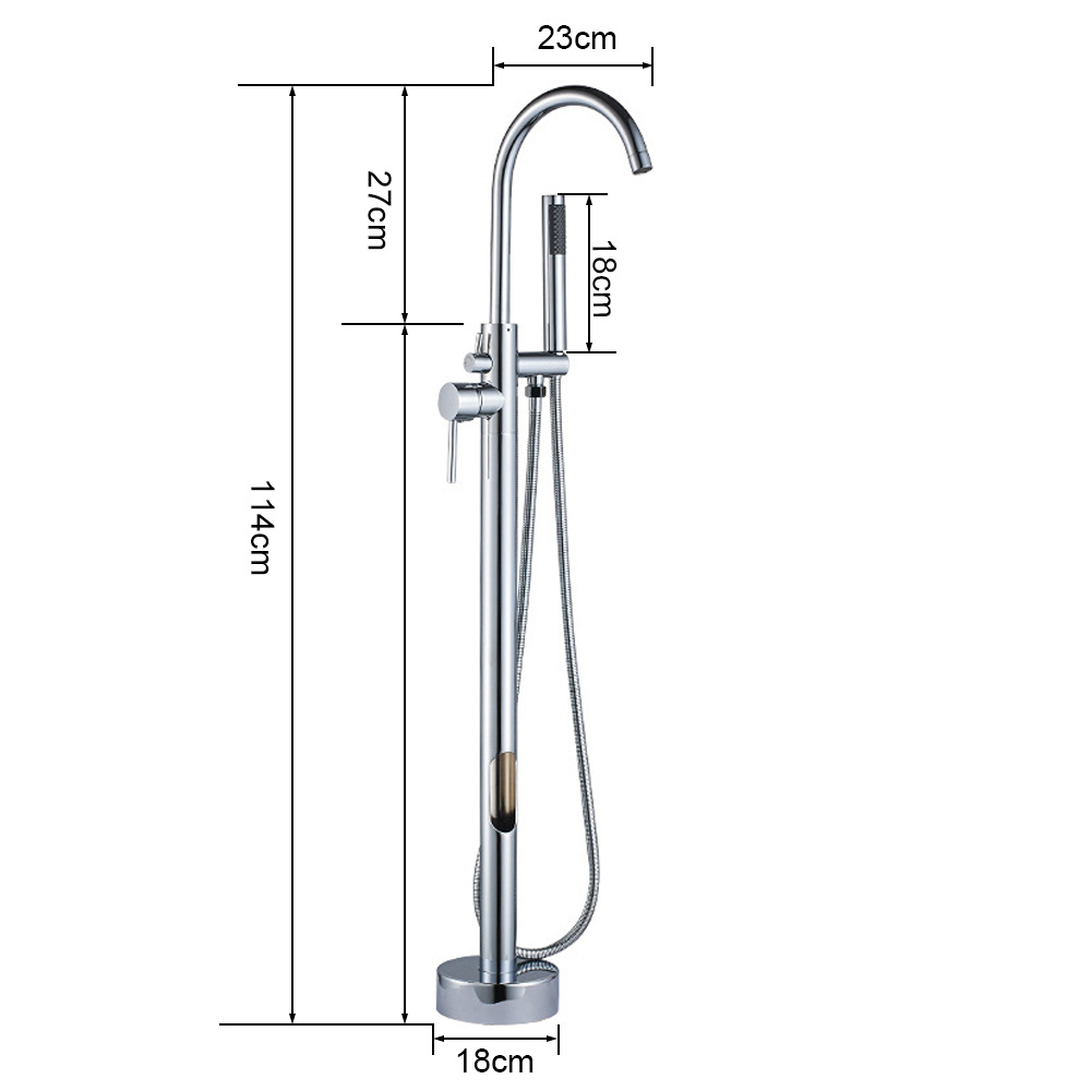 Beelee BL19001 Brass Floor Mounted Bathtub Faucet Double Handle Freestanding Bathroom Faucet