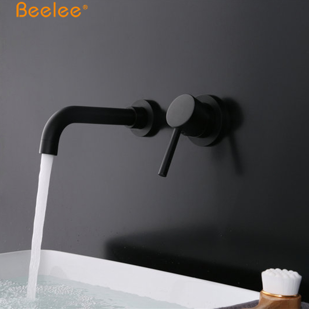 Beelee Wall Mounted Basin Mixer Brushed Gold Concealed Basin Faucet