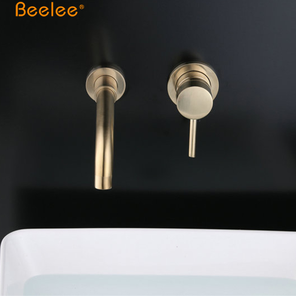 Beelee Wall Mounted Basin Mixer Brushed Gold Concealed Basin Faucet