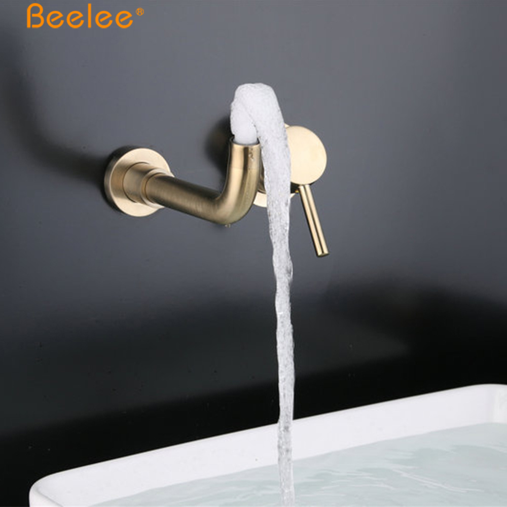 Beelee Wall Mounted Basin Mixer Brushed Gold Concealed Basin Faucet