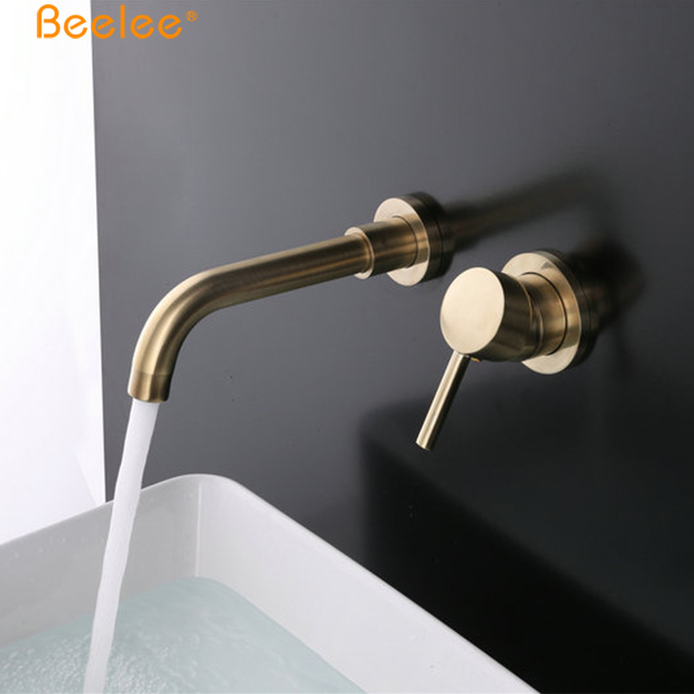 Beelee Wall Mounted Basin Mixer Brushed Gold Concealed Basin Faucet