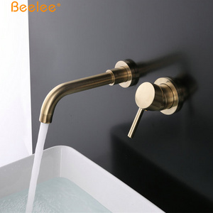 Beelee Wall Mounted Basin Mixer Brushed Gold Concealed Basin Faucet