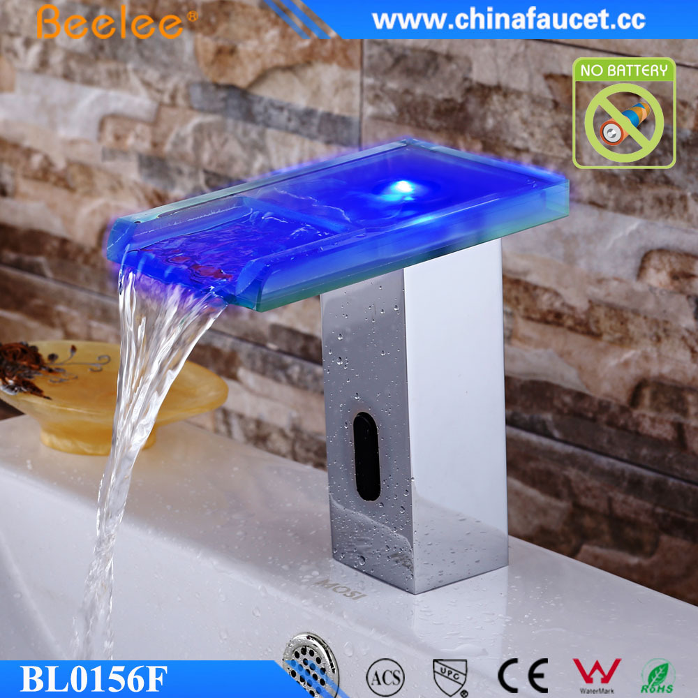 Beelee Water Powered LED Basin Faucet Automatic Waterfall Sensor Faucet