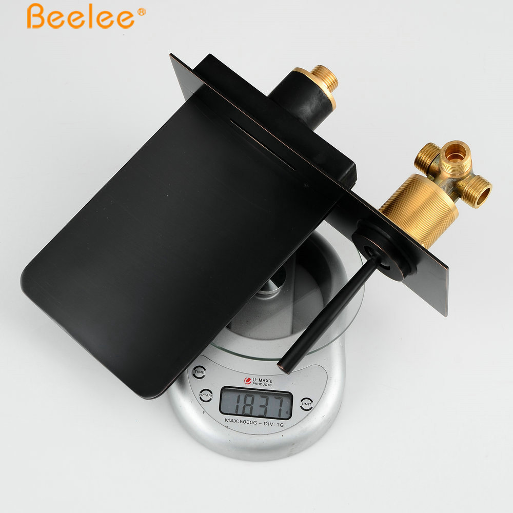 Beelee BL0501WB Wall Mounted Oil Rubbed Bronze Black Waterfall Bathtub Faucet