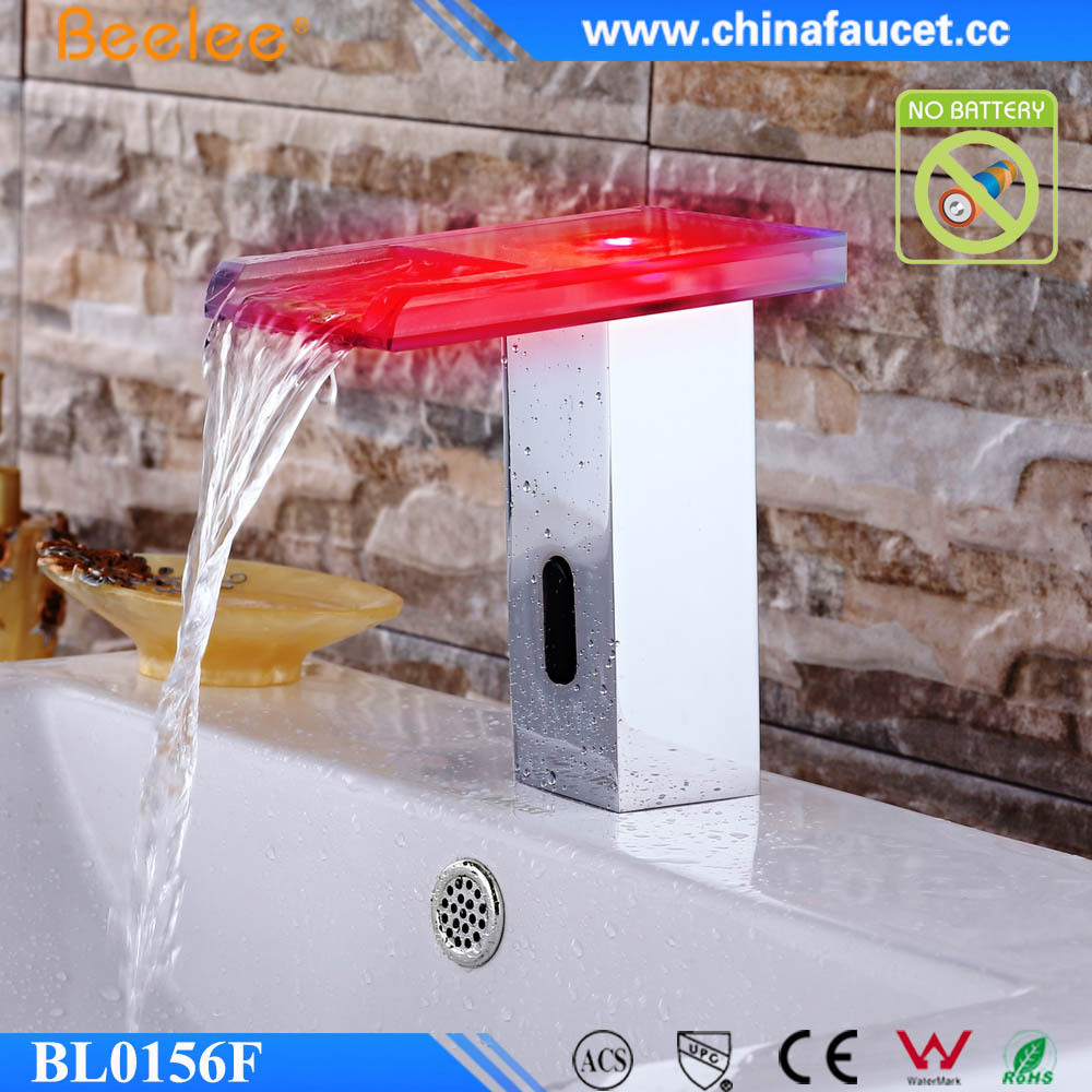 Beelee Water Powered LED Basin Faucet Automatic Waterfall Sensor Faucet