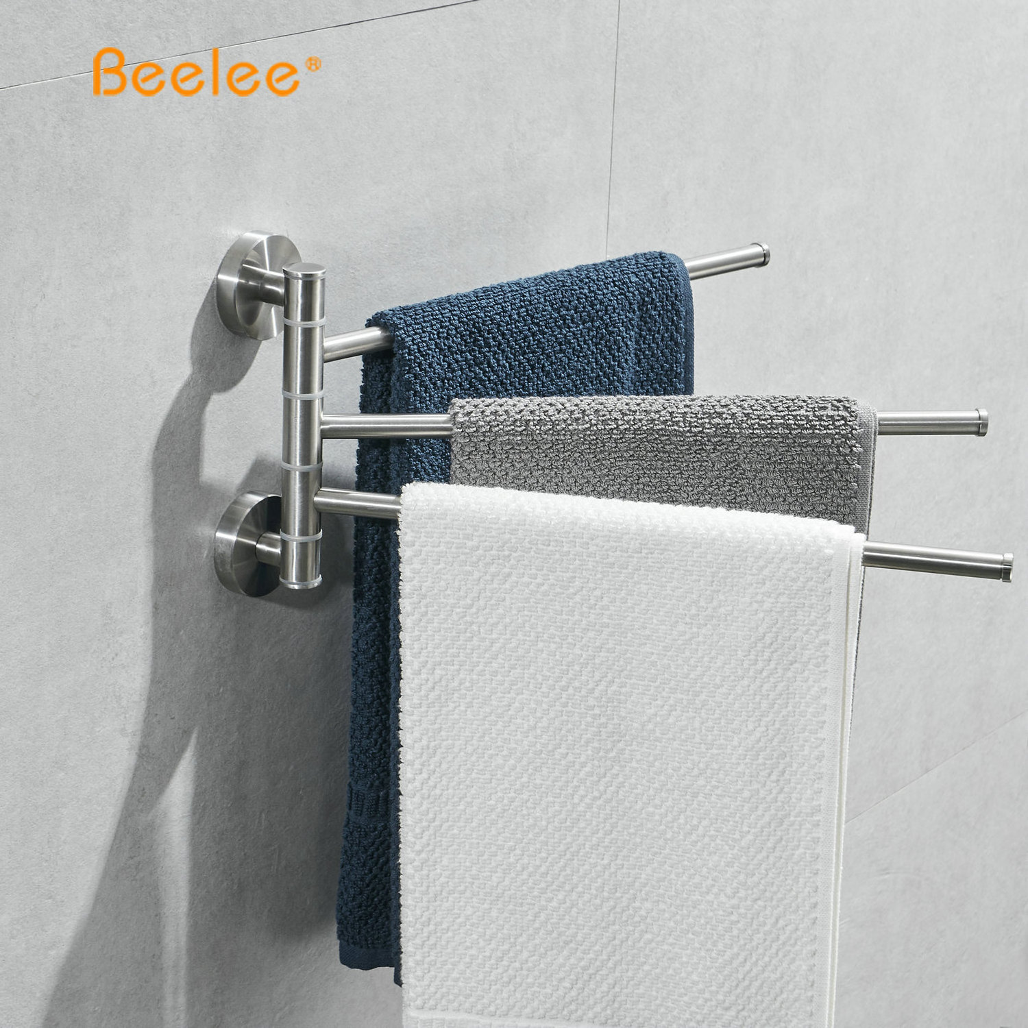 Beelee Bathroom Stainless Steel Towel Rail Brushed Foldable Towel Bar