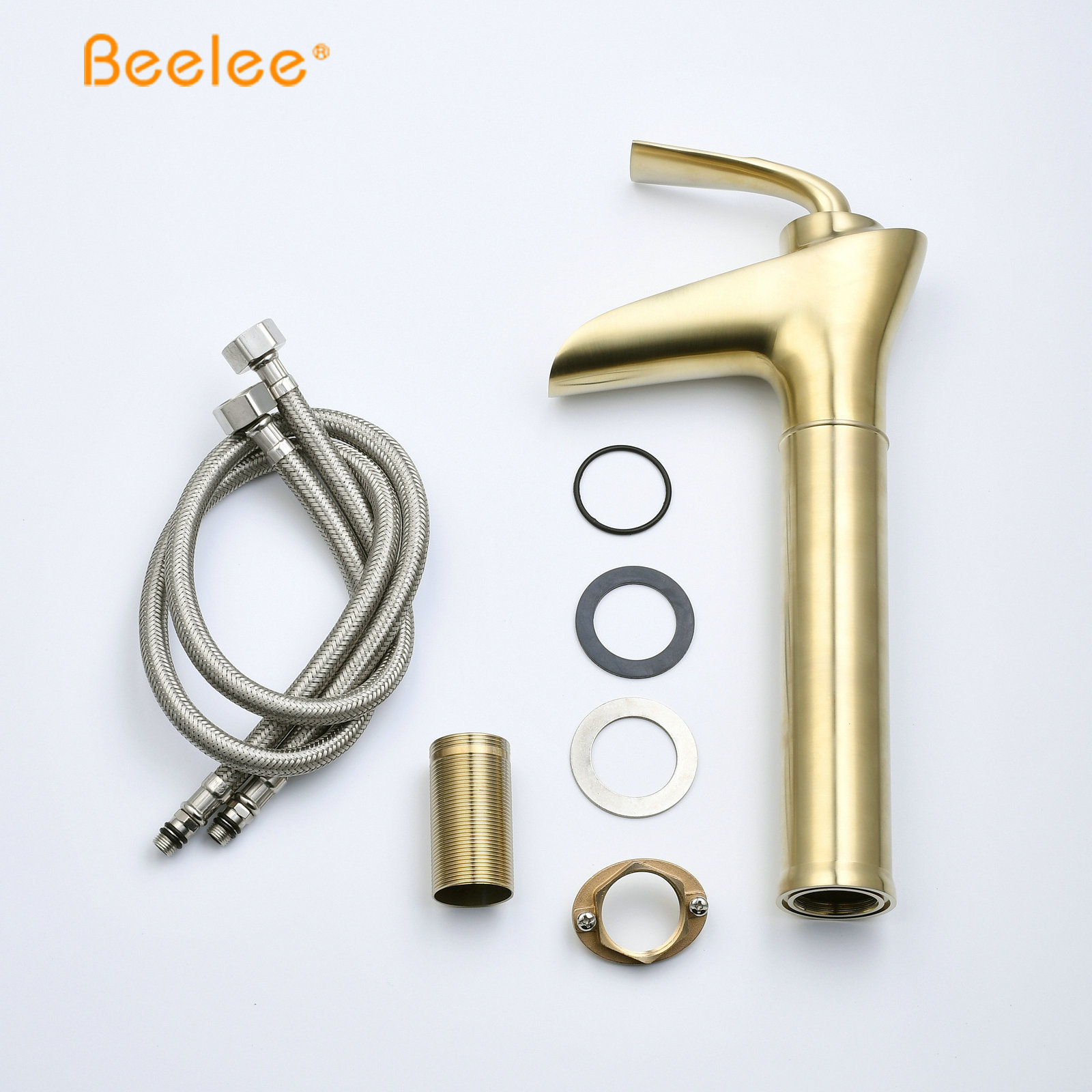 Beelee Brass Waterfall Brushed Gold Water Basin Mixer Hotel Faucet