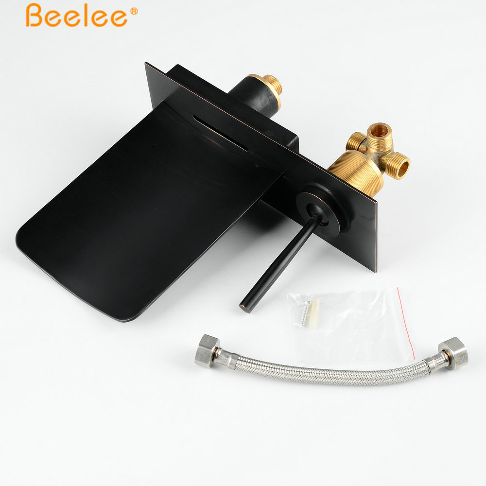 Beelee BL0501WB Wall Mounted Oil Rubbed Bronze Black Waterfall Bathtub Faucet