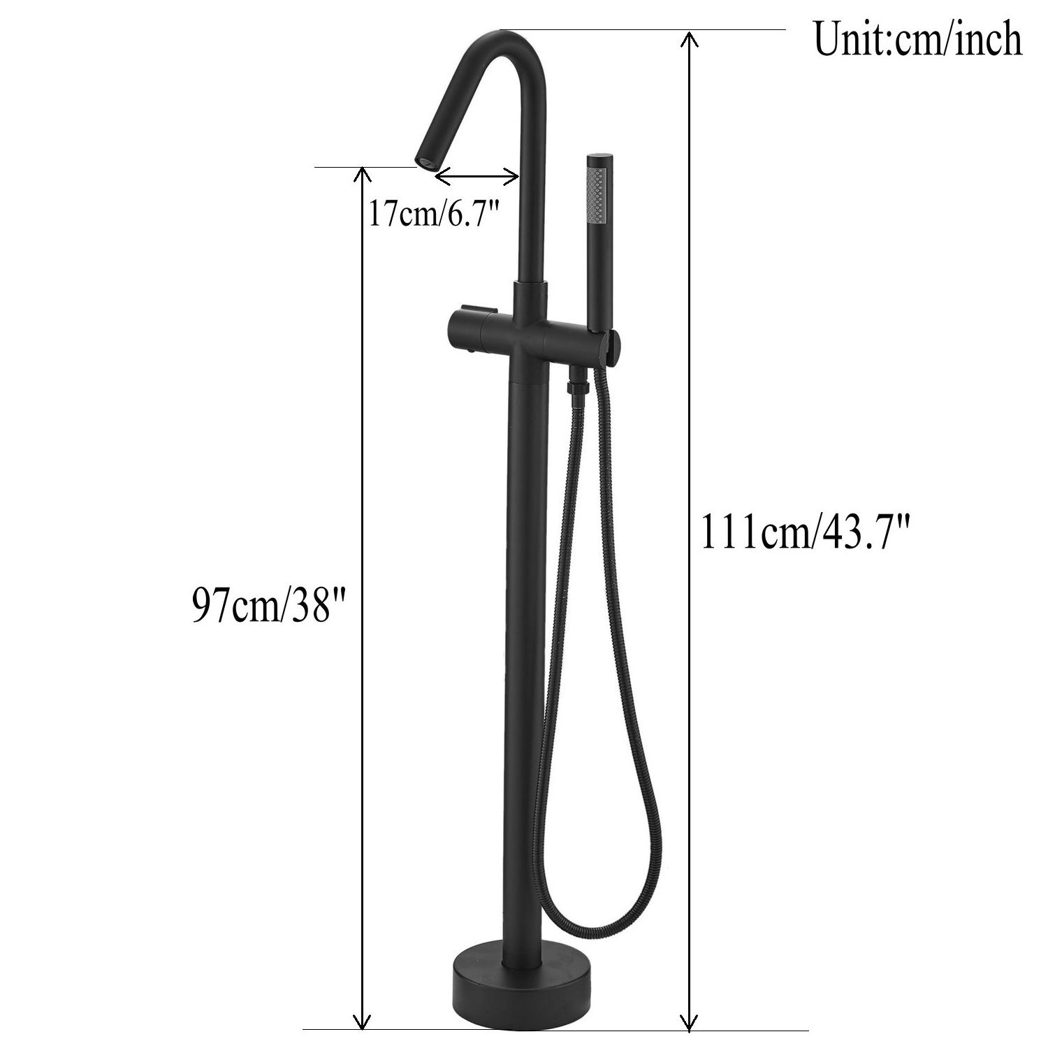 Beelee BL19004B Floor Mount Single Handle Brass Matt Black Tub Filler Freestanding Bathtub Faucet with Hand Shower