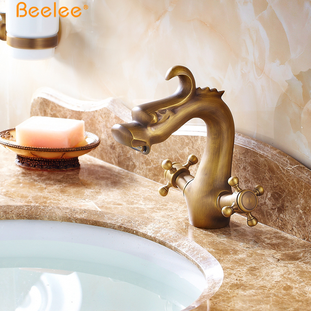 Bathroom European Dragon Antique Wash Basin Faucet With Double Handle