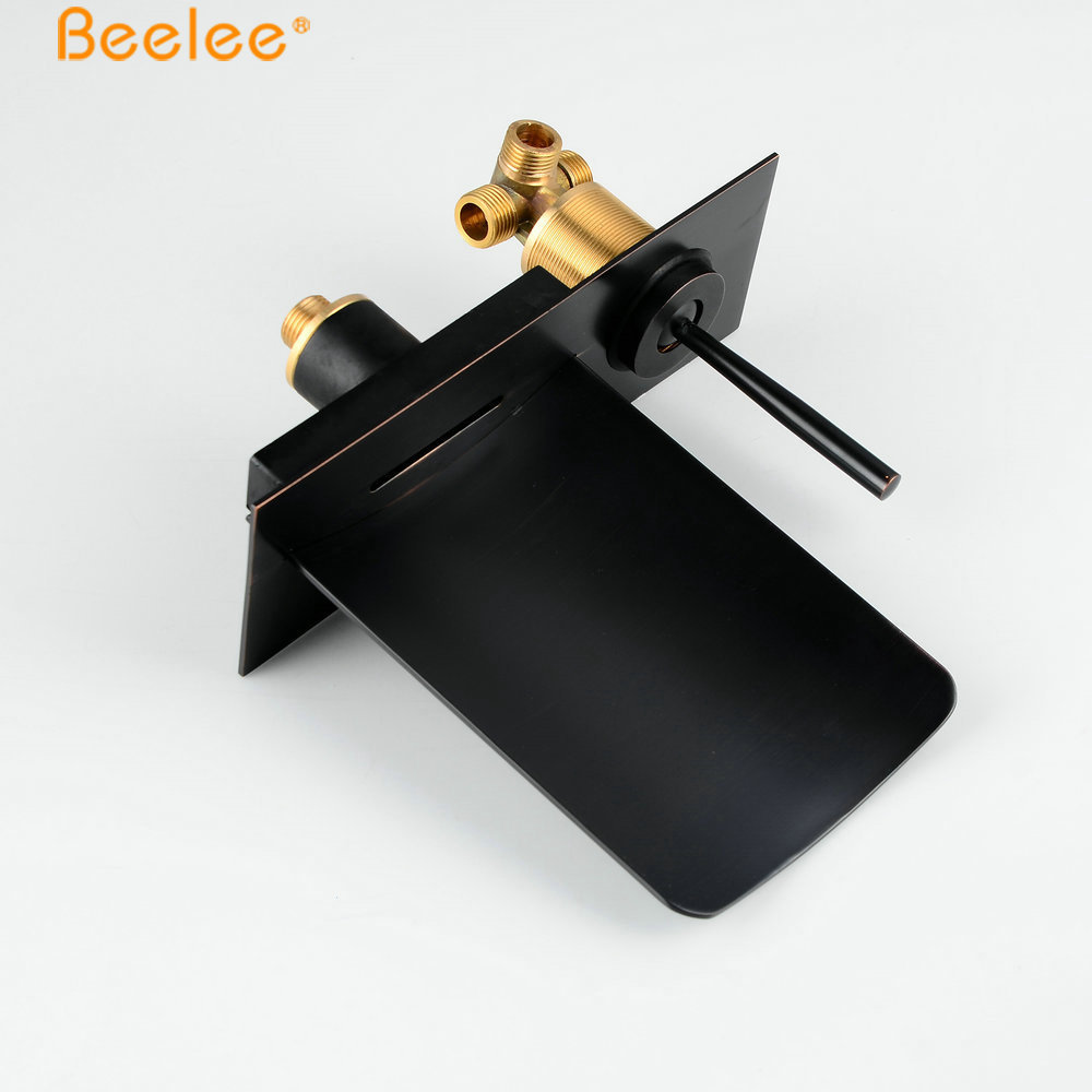 Beelee BL0501WB Wall Mounted Oil Rubbed Bronze Black Waterfall Bathtub Faucet