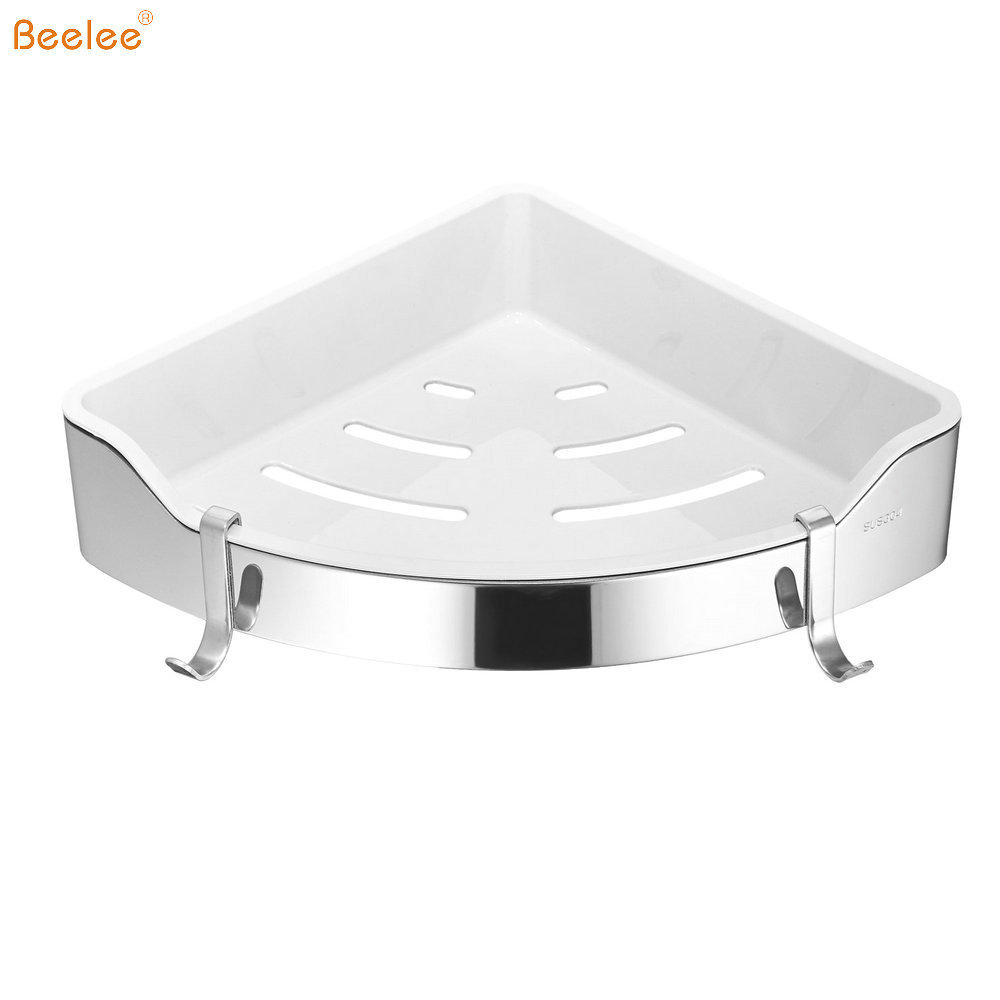 Beelee Wall Mounted Stainless Steel 304 Matt Black Corner Shower Shelf Holder Storage Triangle Corner Bathroom Towel Shelf