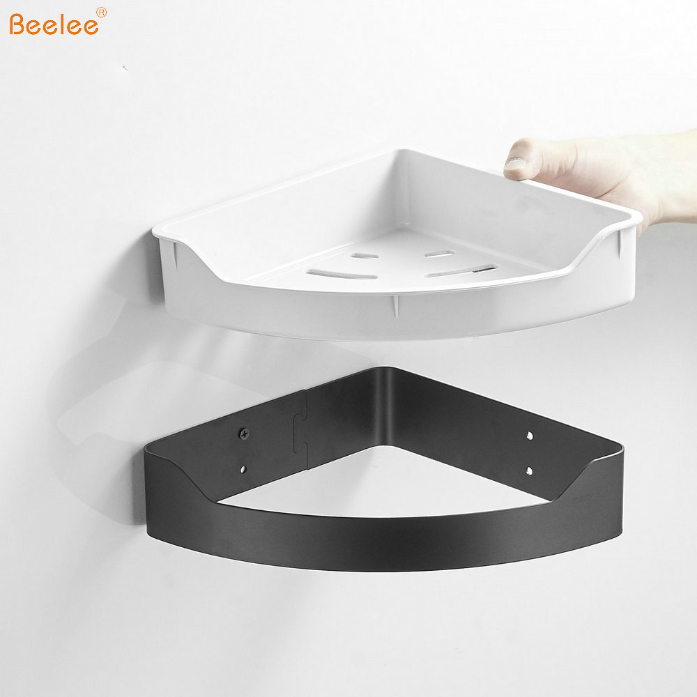 Beelee Wall Mounted Stainless Steel 304 Matt Black Corner Shower Shelf Holder Storage Triangle Corner Bathroom Towel Shelf