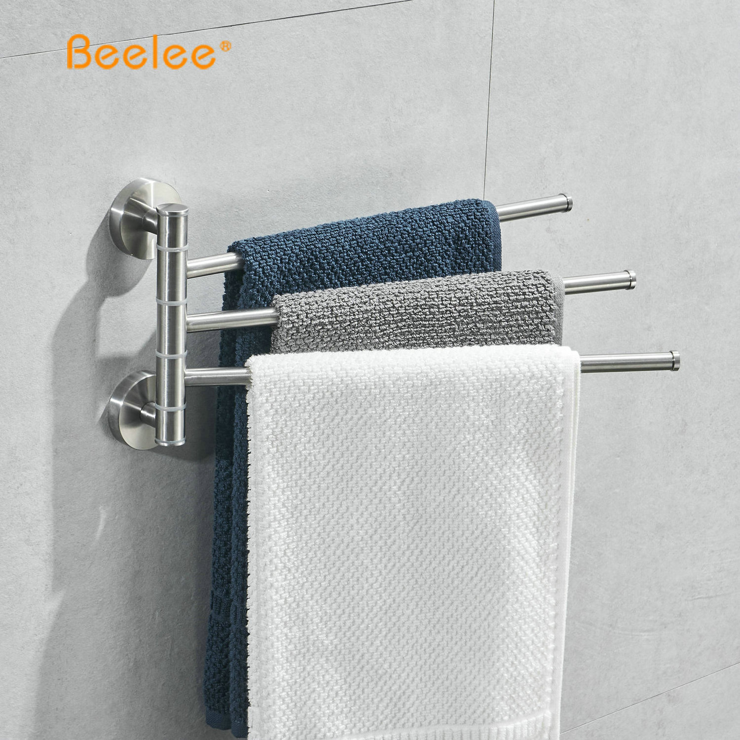 Beelee Bathroom Stainless Steel Towel Rail Brushed Foldable Towel Bar