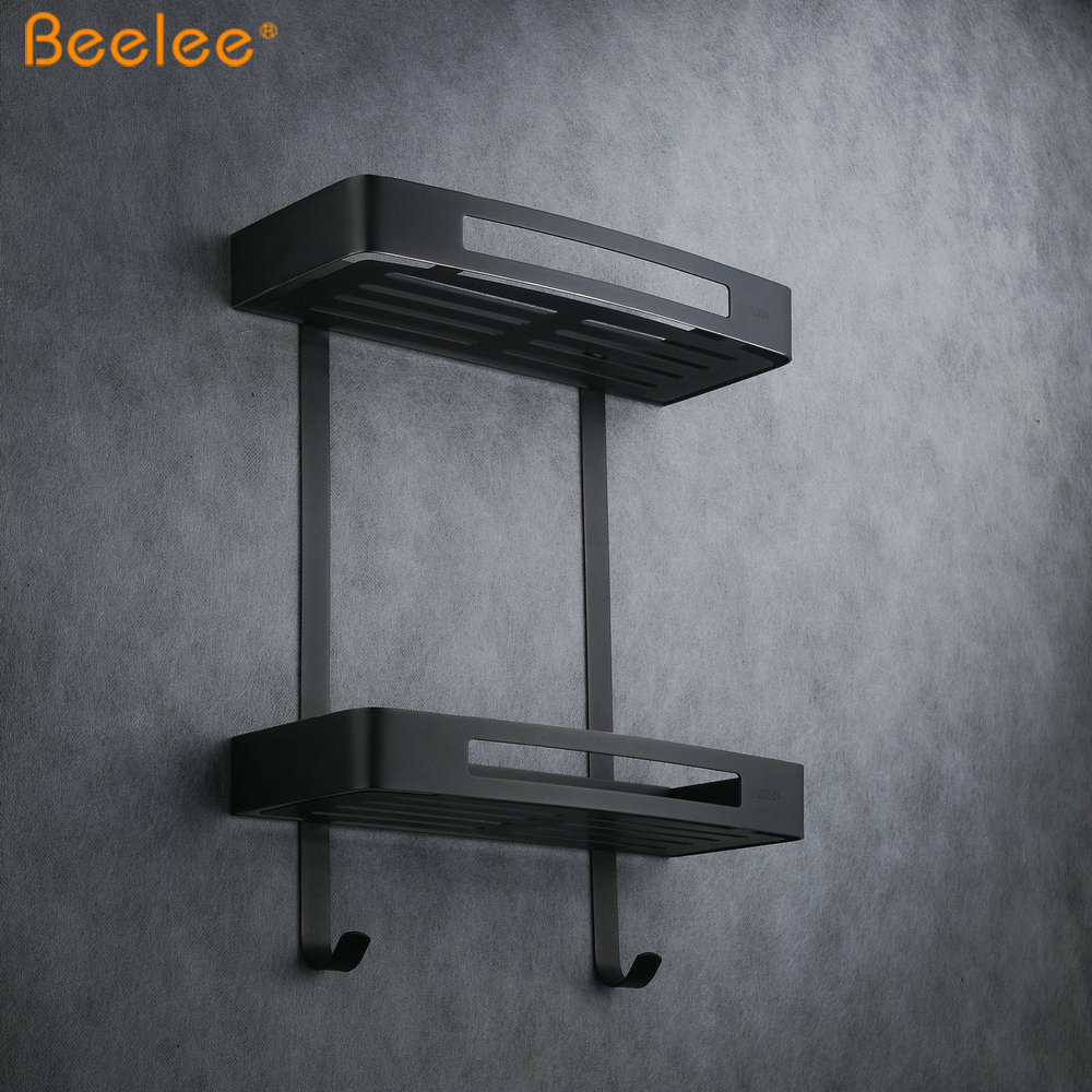 Beelee BA9287B2 Stainless Steel 304 Bathroom Corner Shelf Cosmetic Holder with Hooks