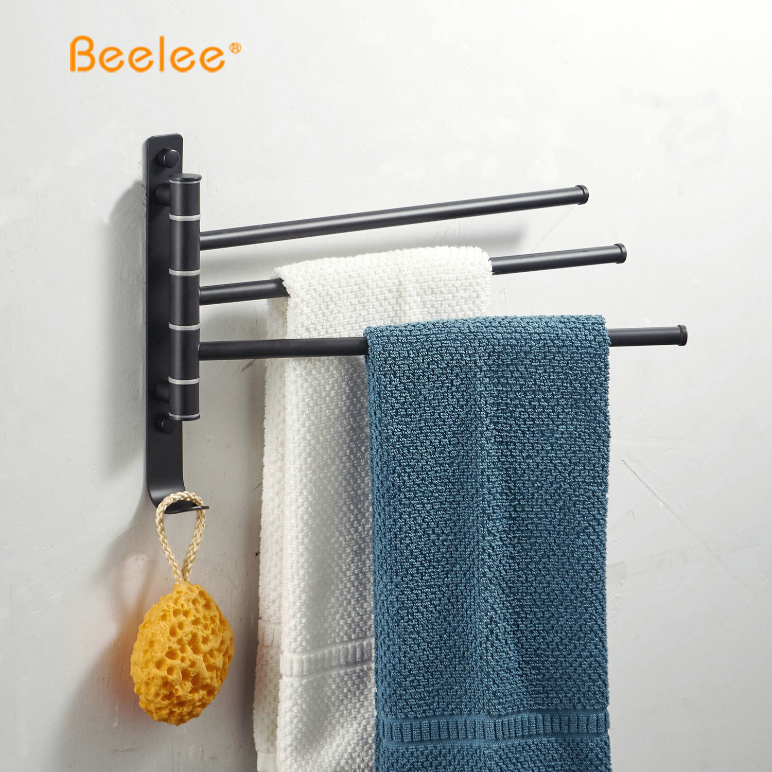 Stainless Steel Wall Towel Rack Black Swivel Towel Rail With 3 Bars